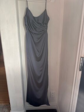 Jenny Yoo Slate Blue Satin Slip Maxi Dress